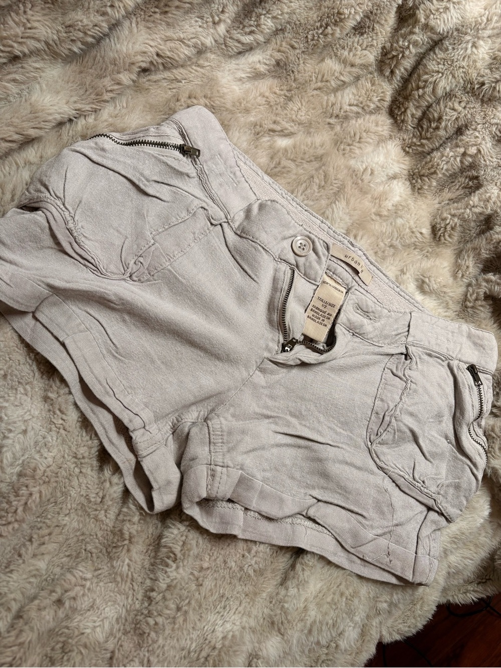 Mid/Low Rise Light Beige Casual Jean Shorts